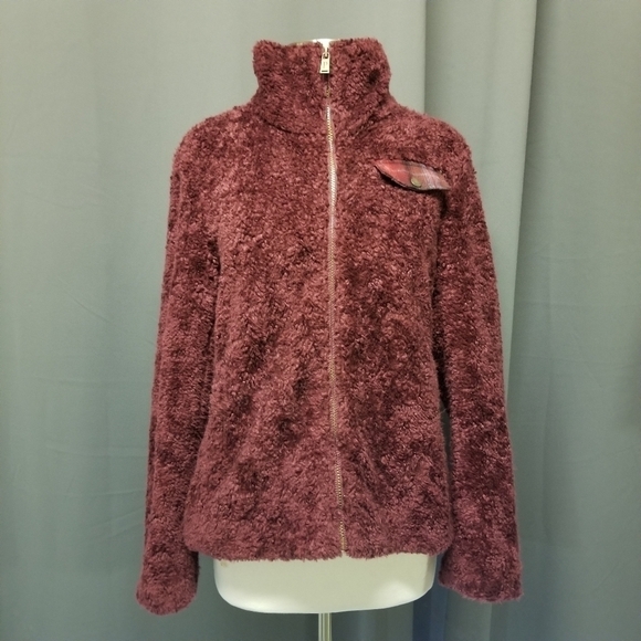 Pendleton Cranberry Wine Cozy Soft Fuzzy Teddy Bear Zip Sweatshirt Small - Picture 8 of 8